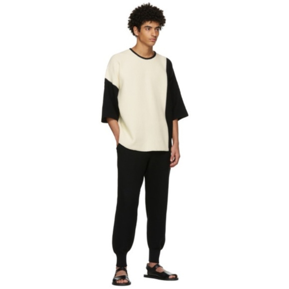 IPEKYOL Homme Plisse Issey Miyake Black Combi Knit white blk mid sleeve shirt